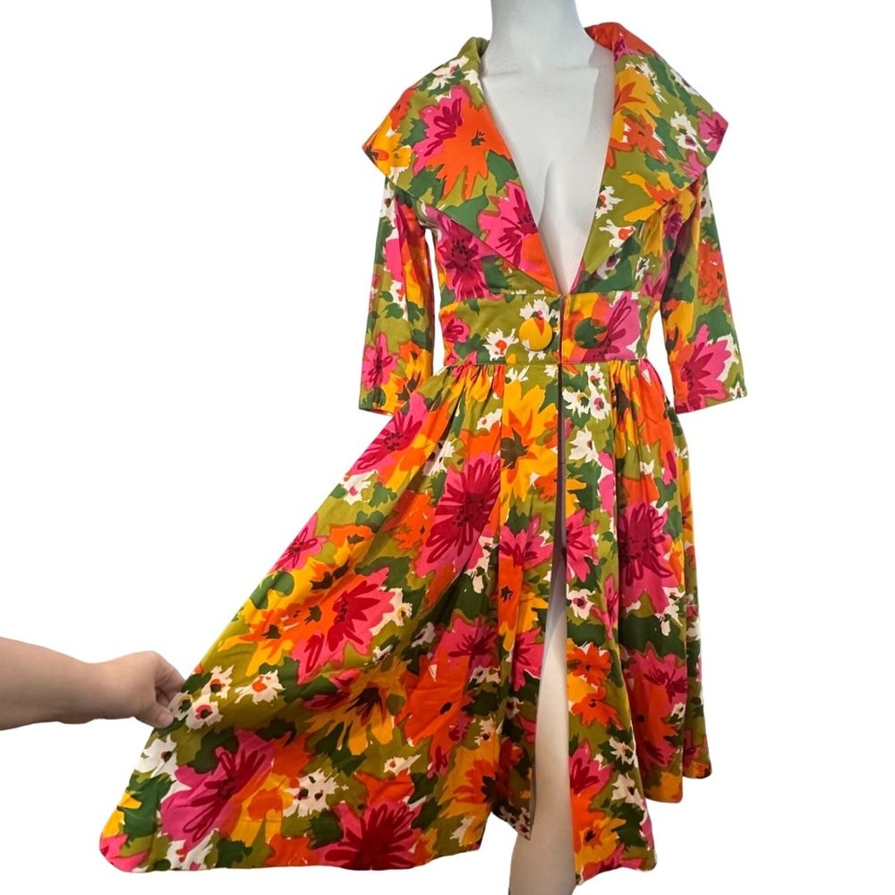 TRASHY DIVA Sz 6 Kelly Cutaway Coat Dress Mod 1960s Dayglow Floral Print 60s M - Picture 8 of 16